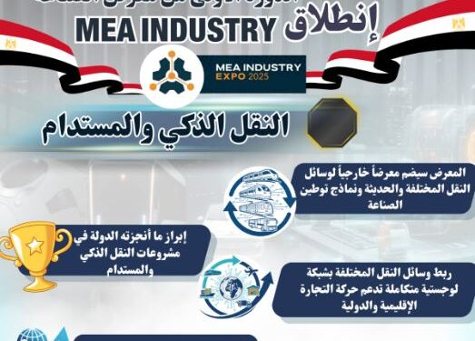 انطلاق فعاليات معرض ومؤتمر الصناعة والنقل معا لتحقيق التنمية المستدامة غداً الأحد الموافق 9 نوفمبر وحتى 11 نوفمبر الجاري