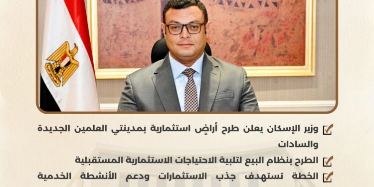 بالإنفوجراف:  وزير الإسكان يُعلن طرح قطع أراضٍ استثمارية بمدينتي العلمين الجديدة والسادات