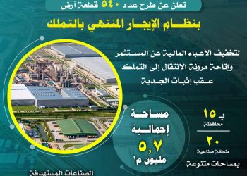 هيئة التنمية الصناعية تطرح 540 قطعة أرض بنظام «الإيجار المنتهي بالتملك» في 15 محافظة