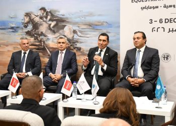 وزير الشباب والرياضة يشهد المؤتمر الصحفي لبطولة مصر الدولية للفروسية لقفز الحواجز في سوما باي