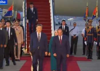 الرئيس السيسي يستقبل الرئيس الصيني وزوجته في مطار القاهرة
