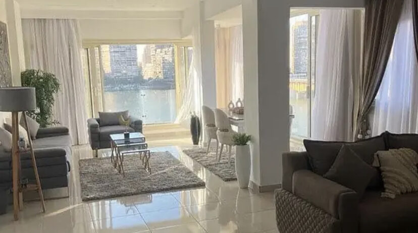 72 sqm hotel apartment,delivery 2024, for sale directly on Nile in the Reve Du Nil Tower, Maadi, hotel finishing with furnishings and air conditioning